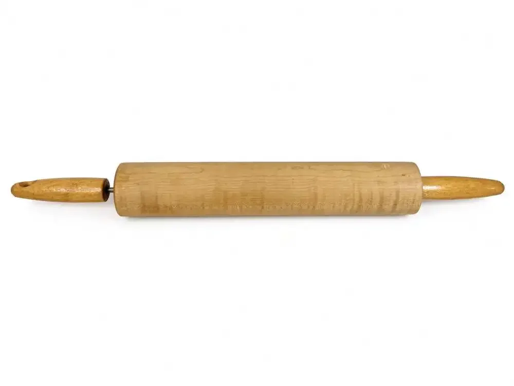 Vintage Wooden Rolling Pin with Rotating Handles, Farmhouse Kitchen Baking Tool
